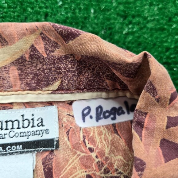 Columbia Shirt Mens Medium/Large Red Orange Floral Leaf‎ Vintage Hawaiian Beach - Picture 7 of 9